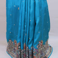 Sky Blue Parsi Gara Embroidered Saree Peacock Elephant Motif Border