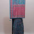 Turquoise Blue Pink Parsi Gara Embroidered Saree Elephant Peacock Motifs