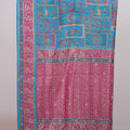 Turquoise Blue Pink Parsi Gara Embroidered Saree Elephant Peacock Motifs