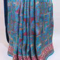 Turquoise Blue Pink Parsi Gara Embroidered Saree Elephant Peacock Motifs
