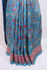 Turquoise Blue Pink Parsi Gara Embroidered Saree Elephant Peacock Motifs