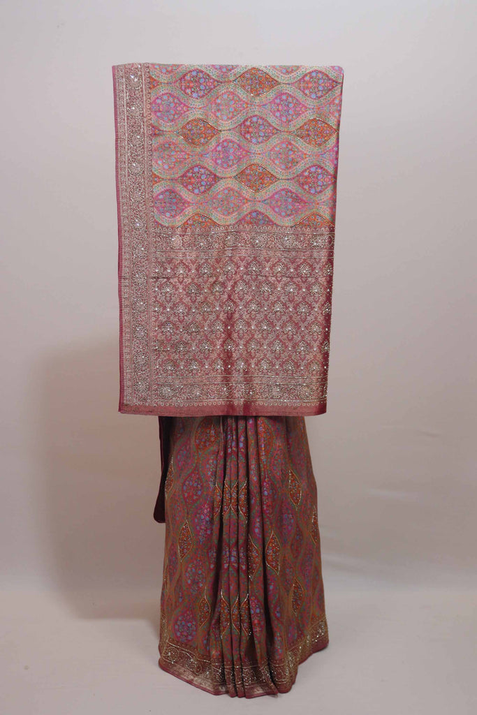 Pink Multicolor Banarasi Silk Saree Zari Weaving Traditional Floral Buta