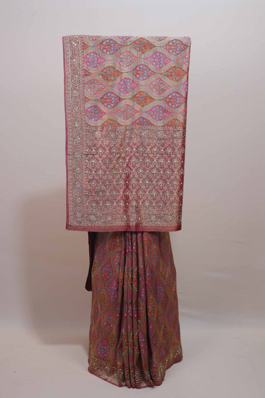 Pink Multicolor Banarasi Silk Saree Zari Weaving Traditional Floral Buta