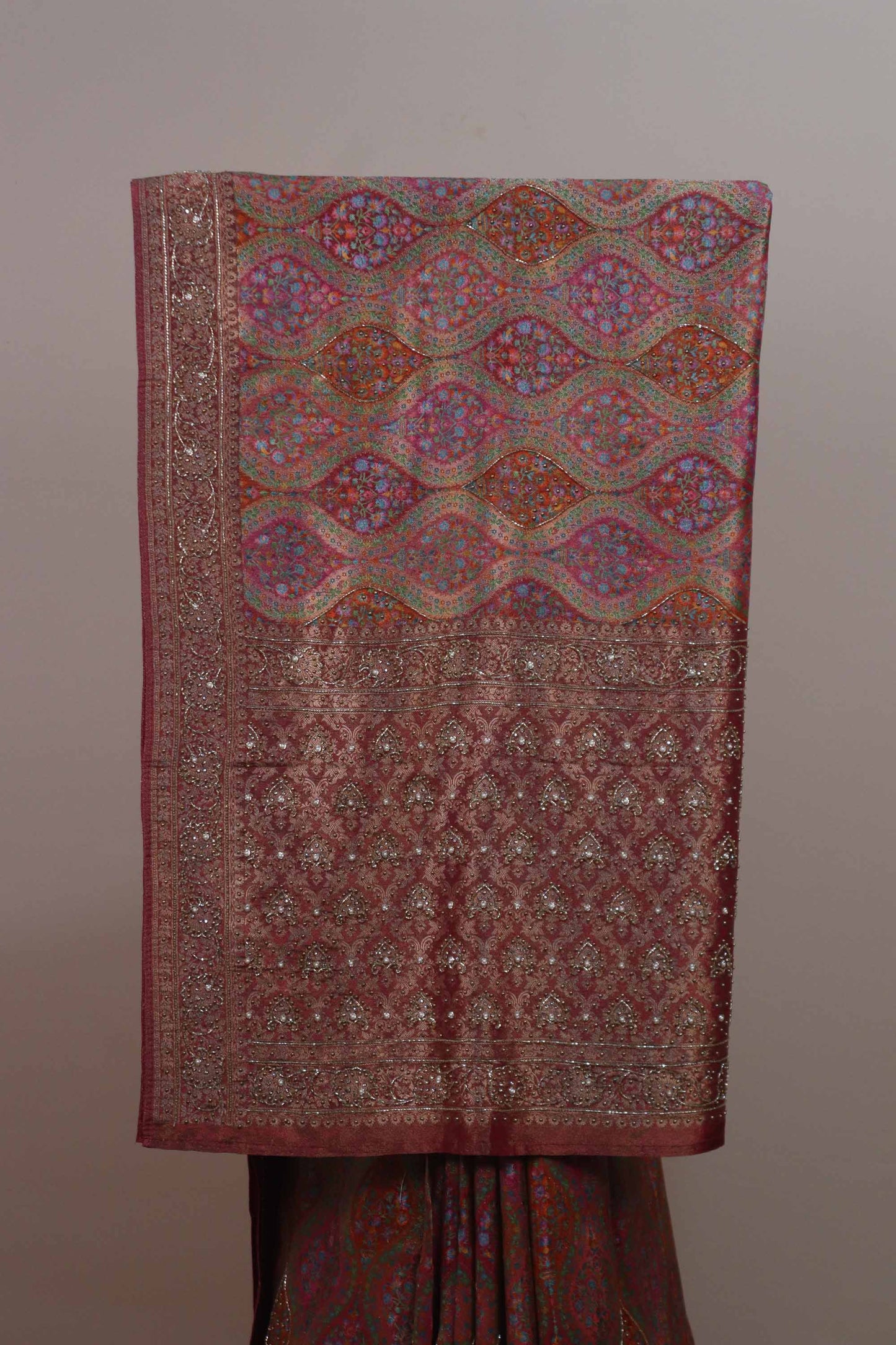 Pink Multicolor Banarasi Silk Saree Zari Weaving Traditional Floral Buta