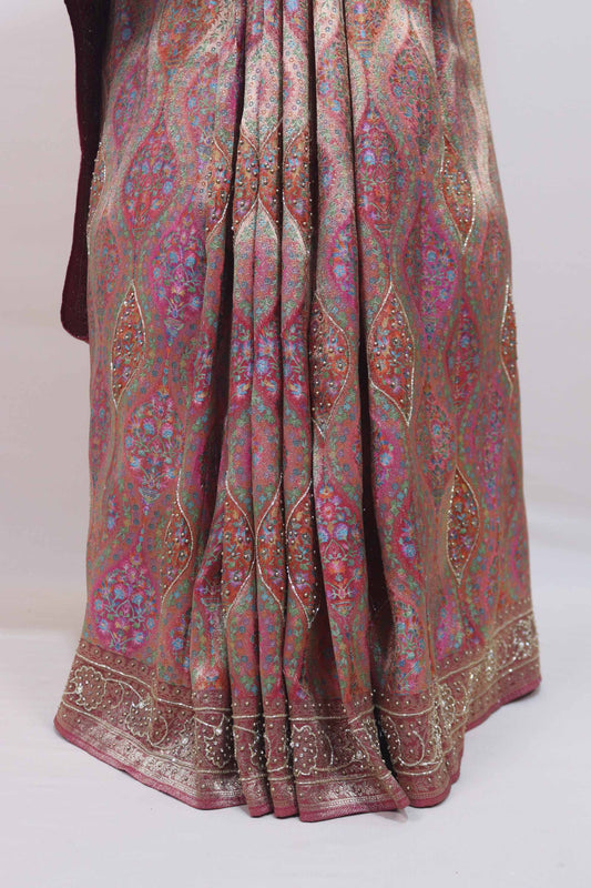 Pink Multicolor Banarasi Silk Saree Zari Weaving Traditional Floral Buta