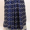 Navy Blue Banarasi Silk Saree Silver Zari Weaving Zigzag Buta Rich Border