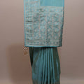 Sky Blue Banarasi Silk Saree Silver Zari Embroidery Floral Motifs