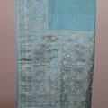 Sky Blue Banarasi Silk Saree Silver Zari Embroidery Floral Motifs