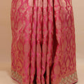 Rani Pink Banarasi Silk Saree with Gold Zari Weaving Floral Motifs
