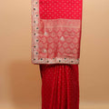 Red Embroidered Banarasi Silk Saree Zari Border Traditional Wear