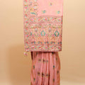 Peach Designer Banarasi Silk Saree Multicolor Embroidered Border