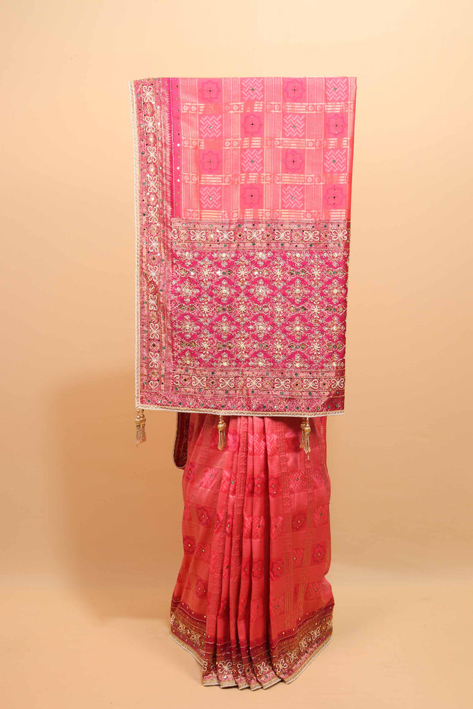Pink Designer Banarasi Silk Saree with Heavy Embroidered Border