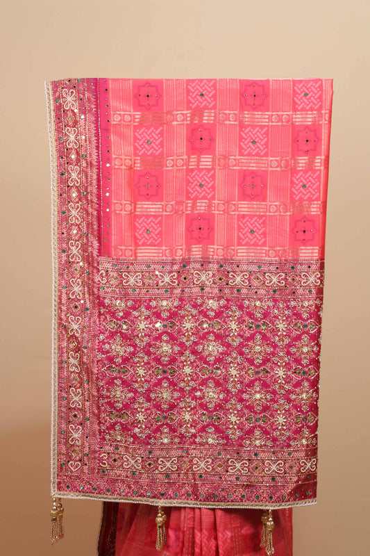 Pink Designer Banarasi Silk Saree with Heavy Embroidered Border