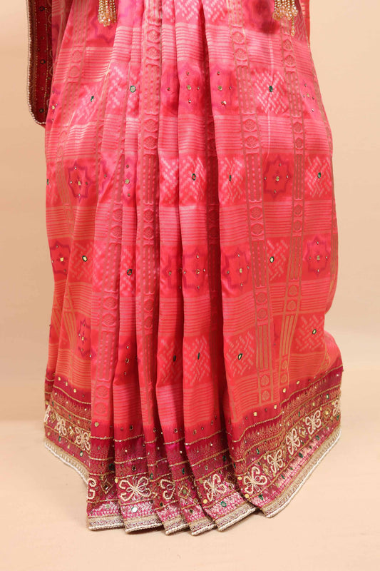 Pink Designer Banarasi Silk Saree with Heavy Embroidered Border