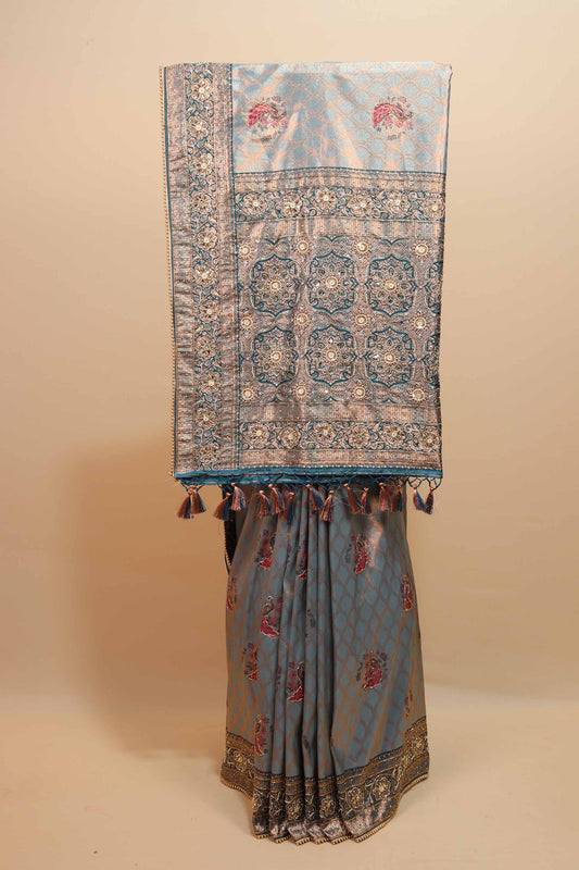 Sky Blue Banarasi Silk Saree with Zari Weaving Designer Border 