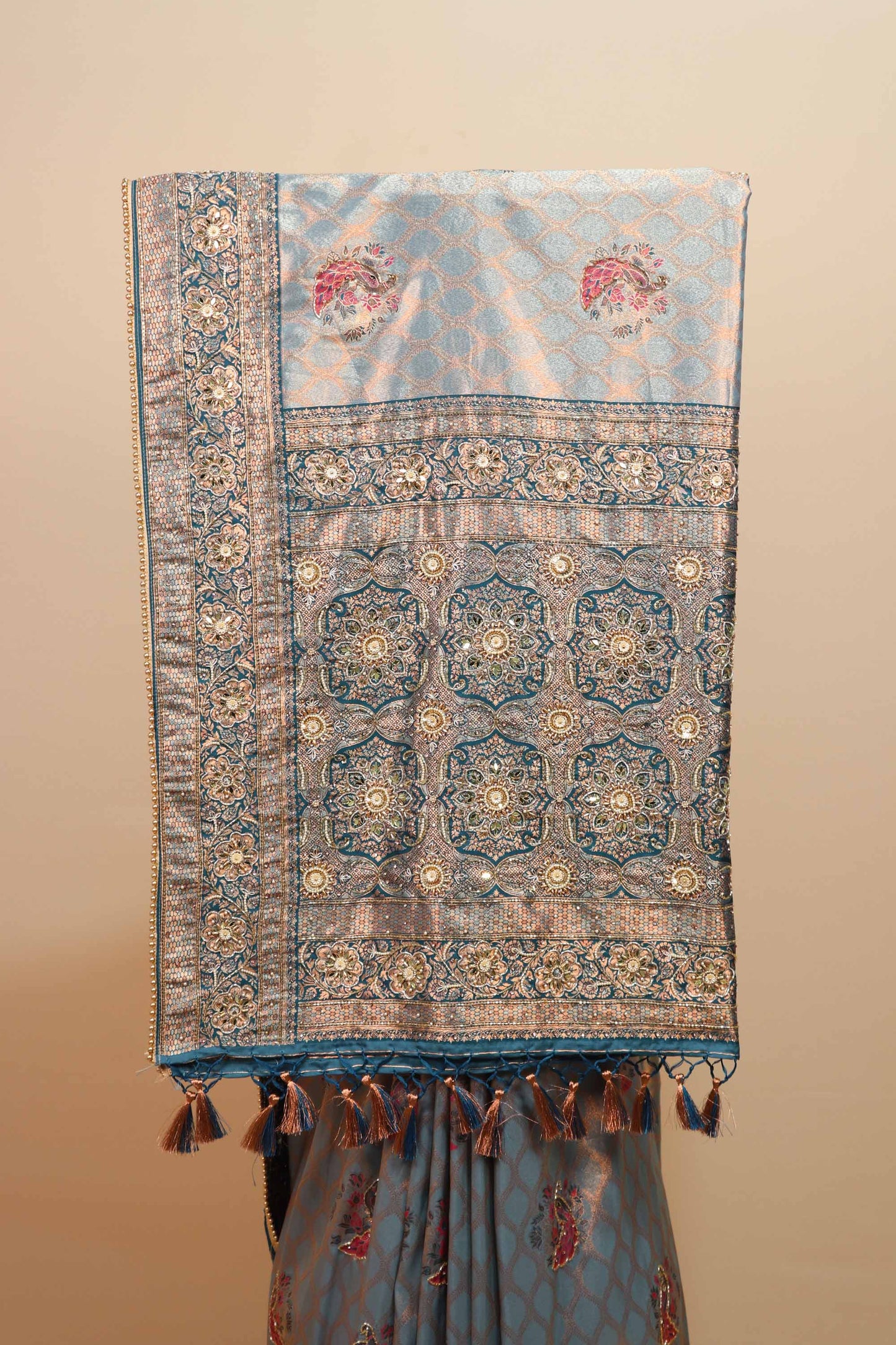 Sky Blue Banarasi Silk Saree with Zari Weaving Designer Border