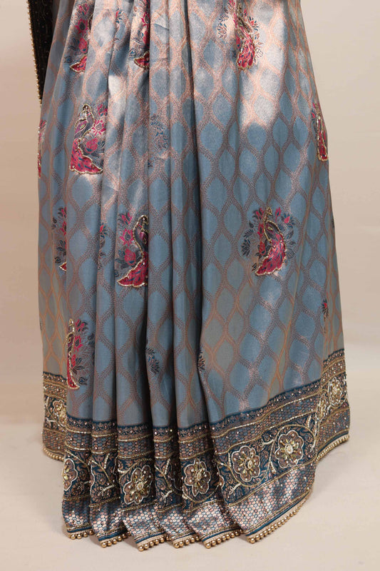 Sky Blue Banarasi Silk Saree with Zari Weaving Designer Border