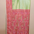 Green Designer Saree Pink Heavy Embroidered Border Traditional Saree