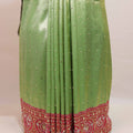 Green Designer Saree Pink Heavy Embroidered Border Traditional Saree