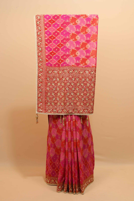 Pink Designer Silk Saree Heavy Embroidered Zari Border