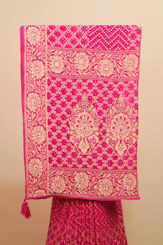 Pink Banarasi Silk Saree Gold Zari Floral Weaving Traditional Saree