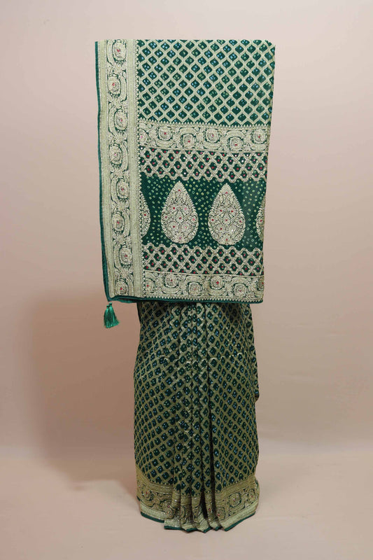 Dark Green Banarasi Silk Saree Silver Zari Weaving Traditional Saree