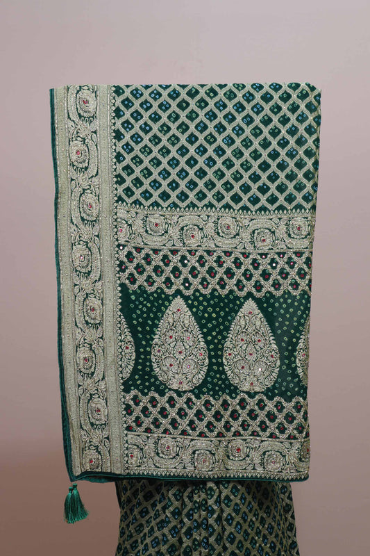 Dark Green Banarasi Silk Saree Silver Zari Weaving Traditional Saree