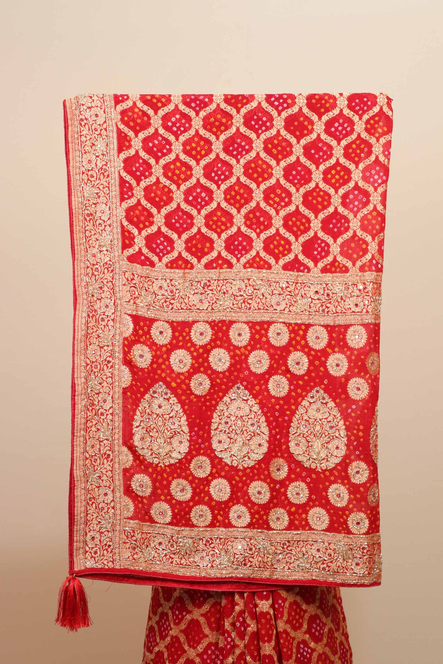Red Banarasi Silk Saree Gold Zari Floral Weaving Traditional Saree