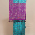 Turquoise Blue Purple Banarasi Silk Saree Silver Zari Geometric Weaving