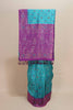 Turquoise Blue Purple Banarasi Silk Saree Silver Zari Geometric Weaving