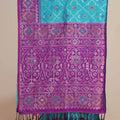 Turquoise Blue Purple Banarasi Silk Saree Silver Zari Geometric Weaving