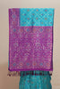Turquoise Blue Purple Banarasi Silk Saree Silver Zari Geometric Weaving