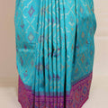 Turquoise Blue Purple Banarasi Silk Saree Silver Zari Geometric Weaving
