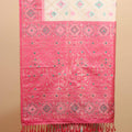 Cream Pink Banarasi Silk Saree Zari Geometric Weaving Traditional Saree