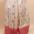 Cream Pink Banarasi Silk Saree Zari Geometric Weaving Traditional Saree