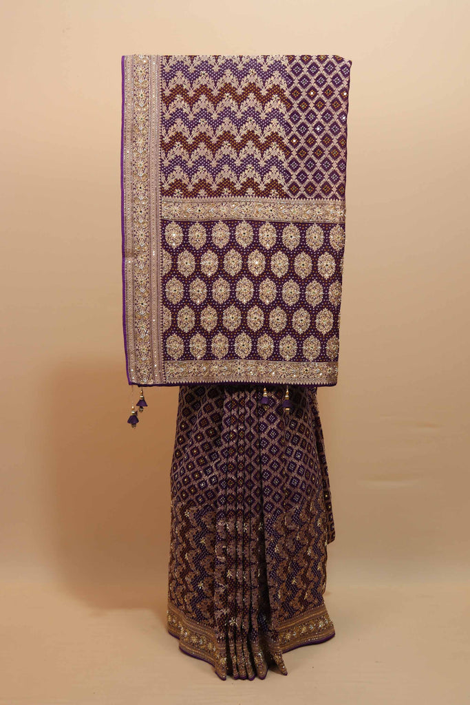 Purple Designer Saree with Zari Embroidery Traditional Motifs Saree