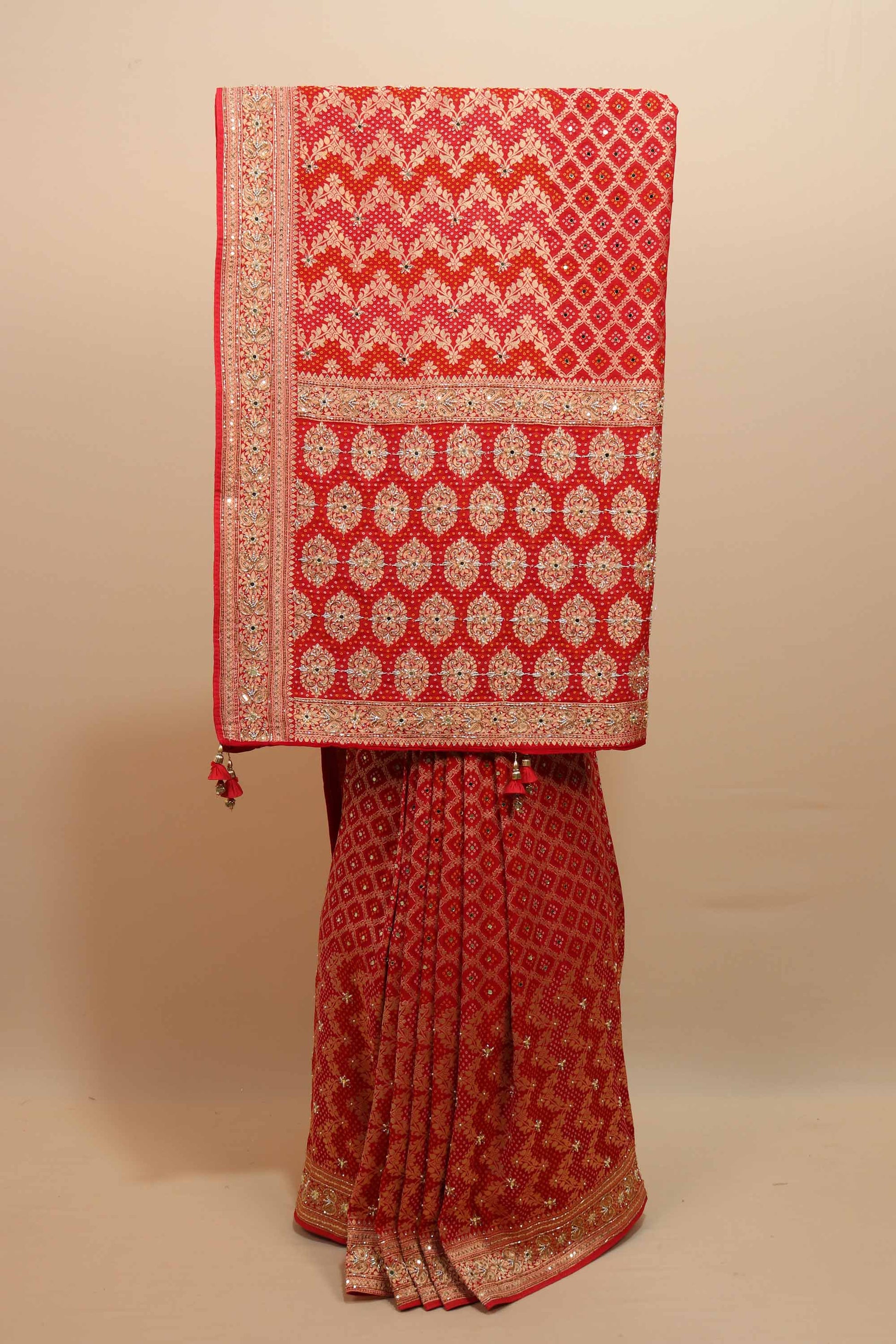 Red Bridal Designer Saree Heavy Zari Embroidery Traditional Motifs Saree