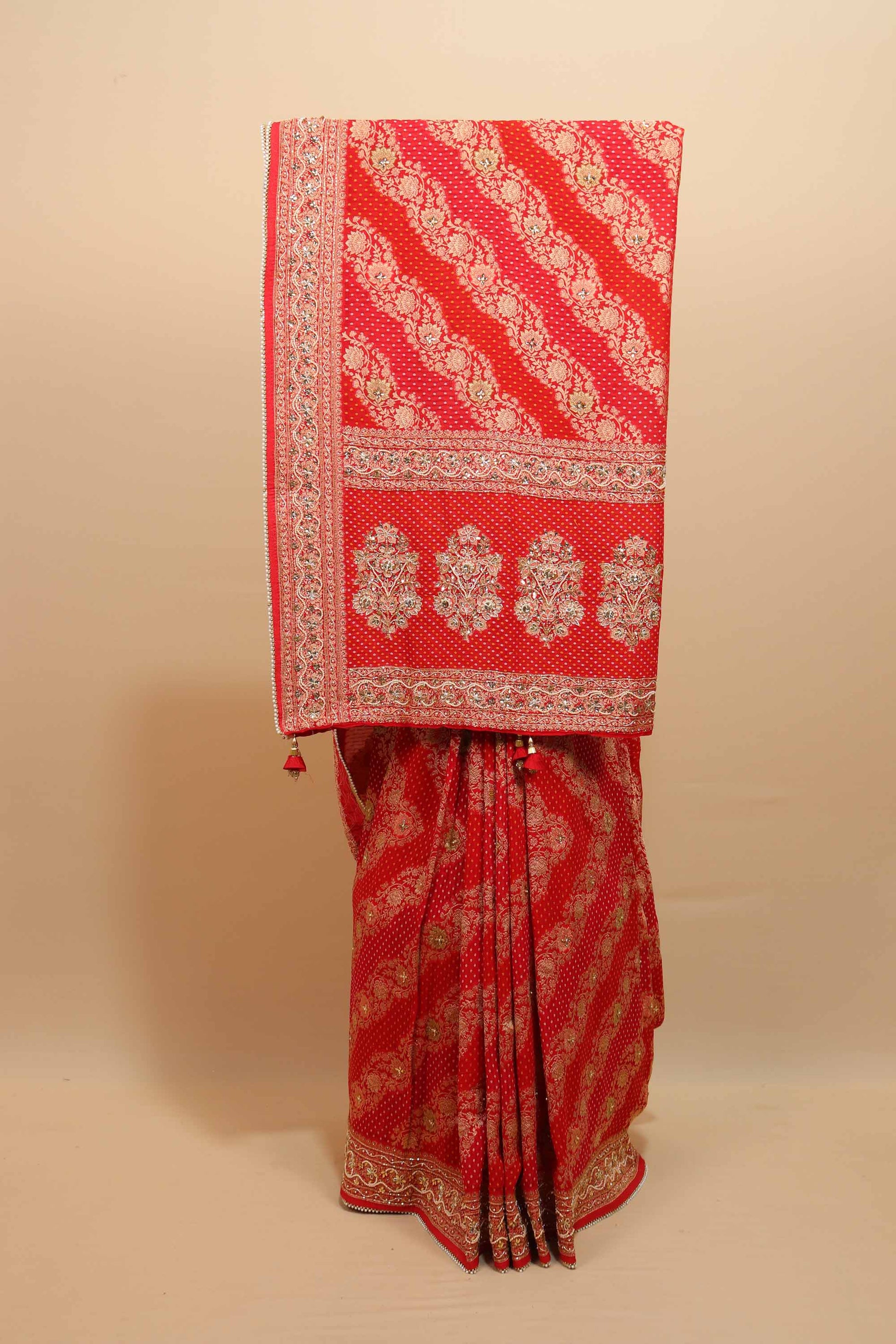 Red Designer Saree Floral Zari Work Border Wedding Saree