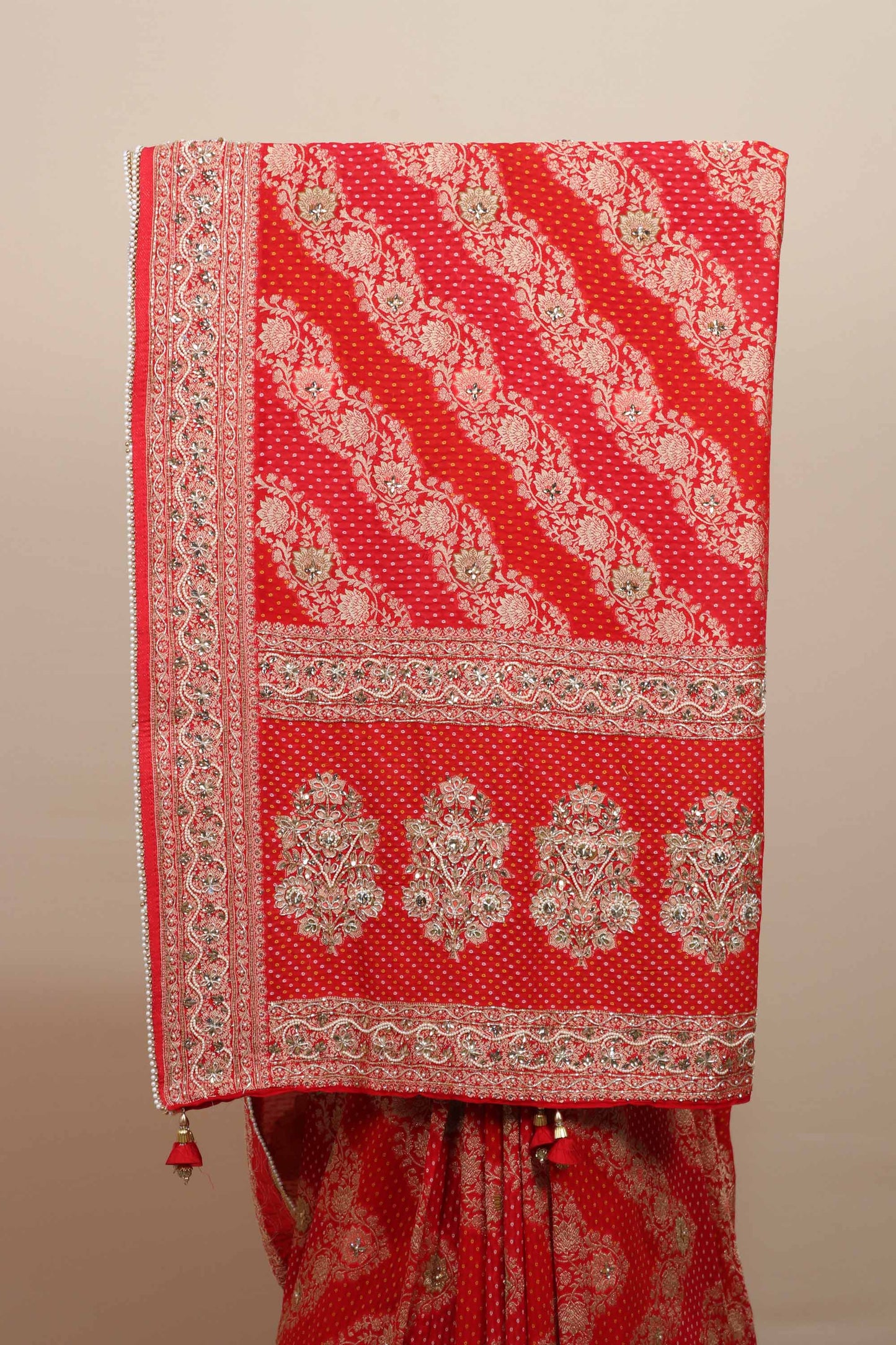 Red Designer Saree Floral Zari Work Border Wedding Saree