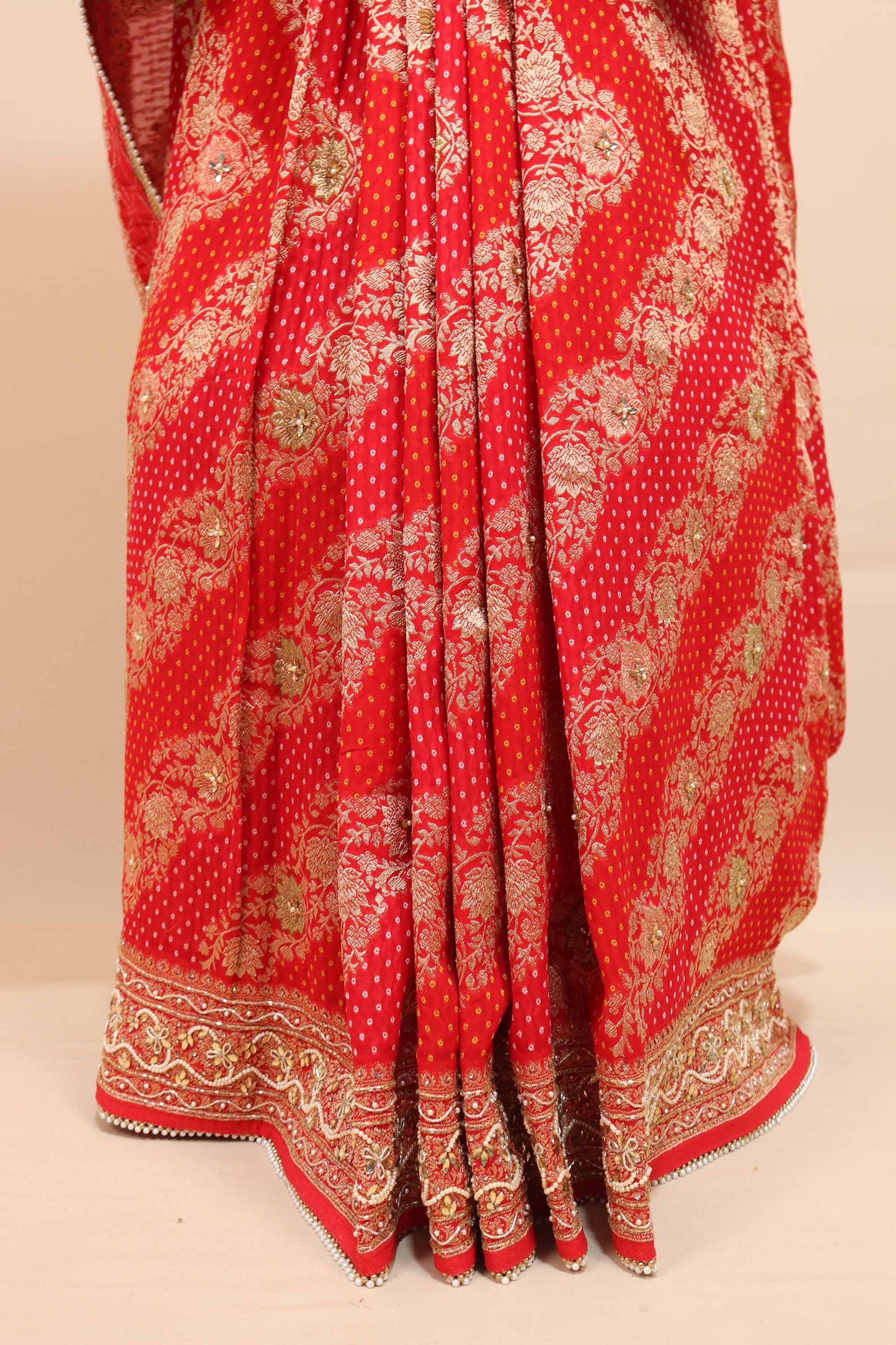 Red Designer Saree Floral Zari Work Border Wedding Saree