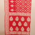 Red Bandhani Designer Saree with Zari Motifs Embroidered Border