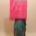 Teal Blue Pink Traditional Silk Saree Woven Border Designer Pallu