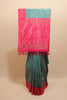 Teal Blue Pink Traditional Silk Saree Woven Border Designer Pallu