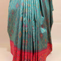 Teal Blue Pink Traditional Silk Saree Woven Border Designer Pallu