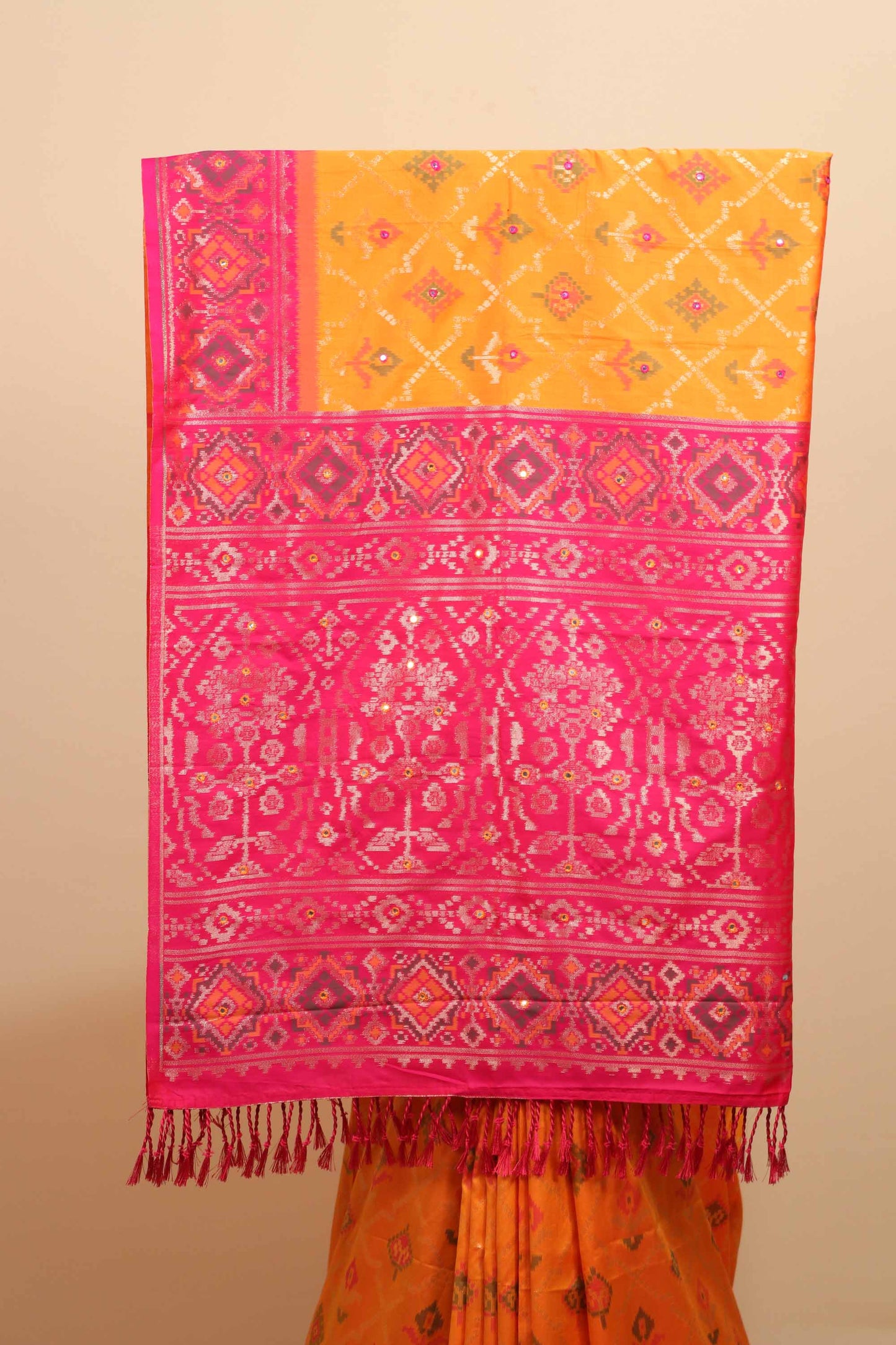 Bright Orange Pink Traditional Silk Saree Woven Border Rich Designer Pallu