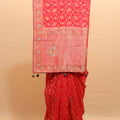 Red Floral Silk Saree with Woven Border Designer Pallu
