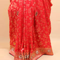 Red Floral Silk Saree with Woven Border Designer Pallu