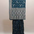 Teal Blue Embroidered Silk Saree Heavy Zari Border Floral Vine Design