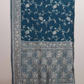 Teal Blue Embroidered Silk Saree Heavy Zari Border Floral Vine Design