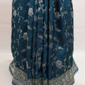 Teal Blue Embroidered Silk Saree Heavy Zari Border Floral Vine Design